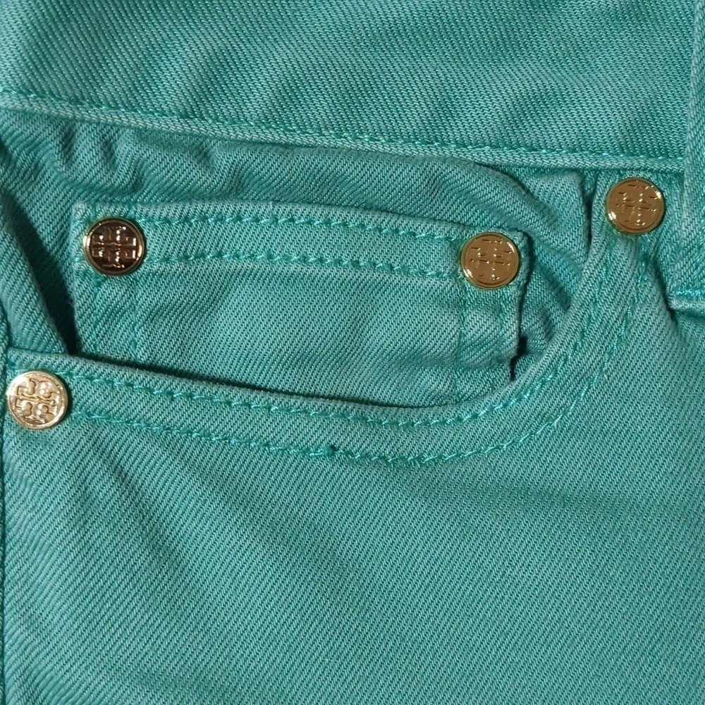 Tory Burch Alexa Cropped Skinny Viridian Green Jeans Size 25